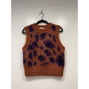 COS Jacquard Mohair Wool‎ Blend Leopard Animal Print Vest Knit Size Small Preppy